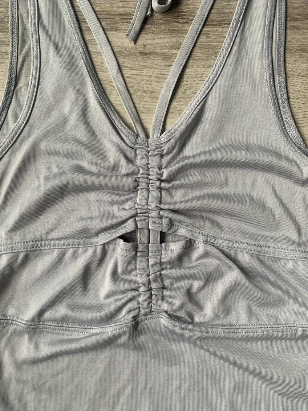 Free People Sugar Tank Top Strappy Keyhole Ruched Cami gray /silver XS